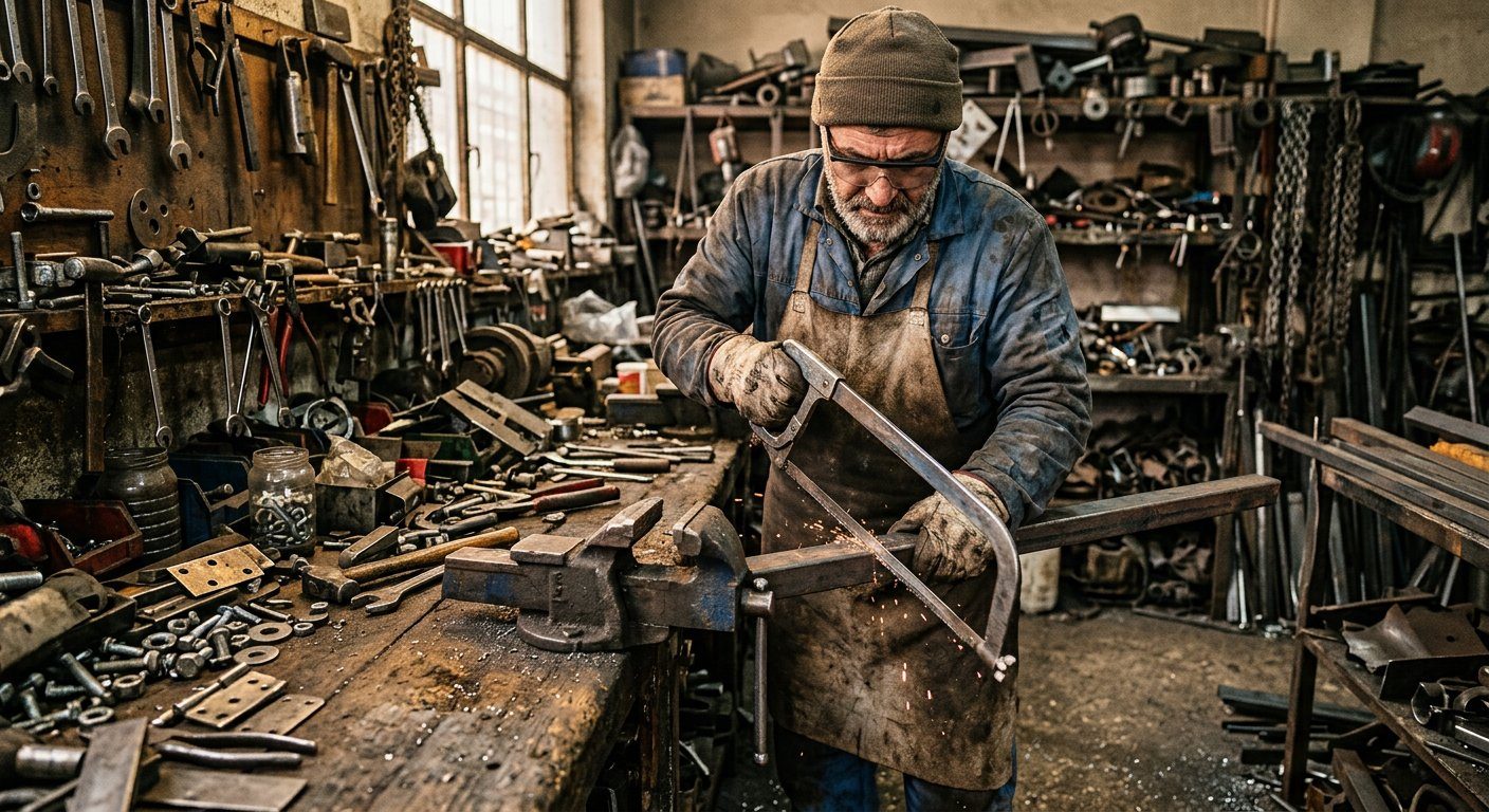 Atölyede metal parçaların kesimi