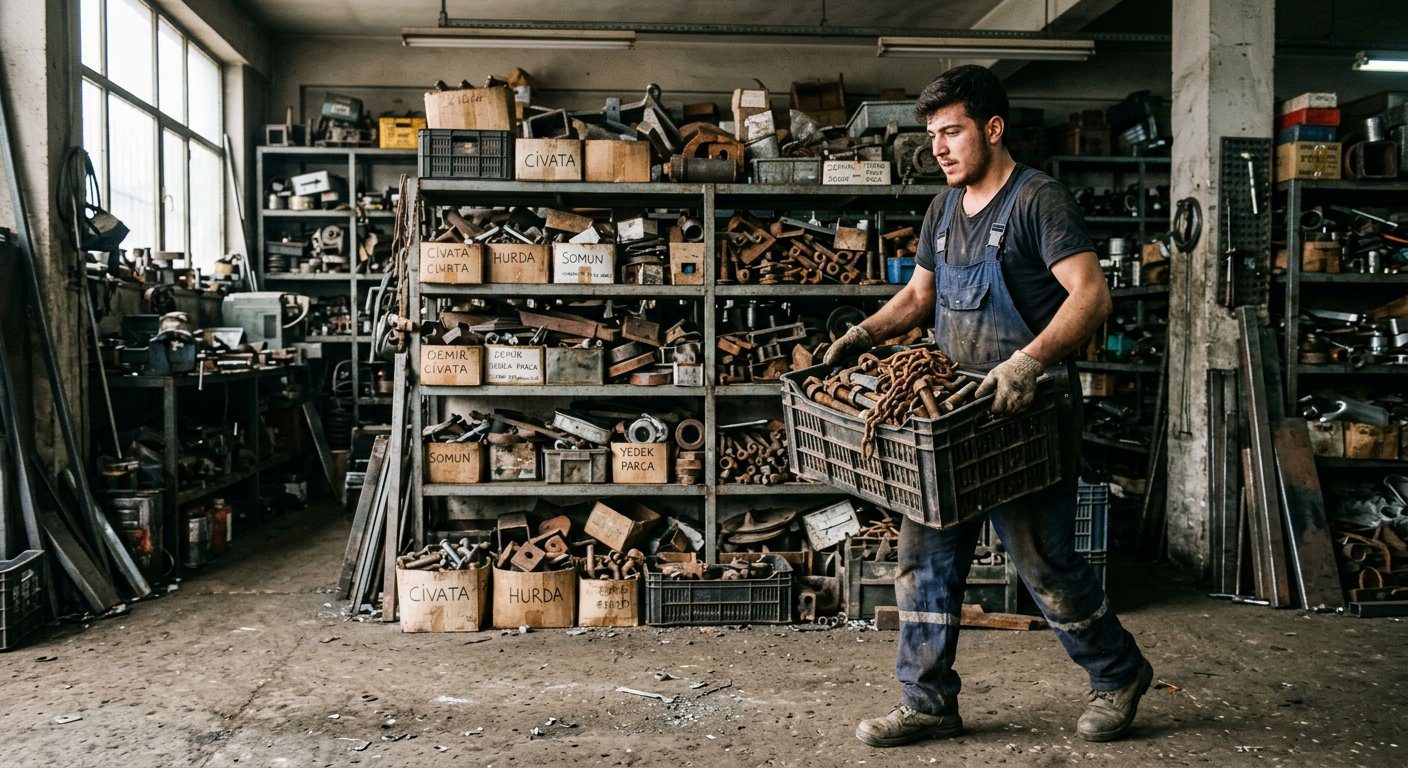Hırdavat ve metal kasaların depo içinde taşınması