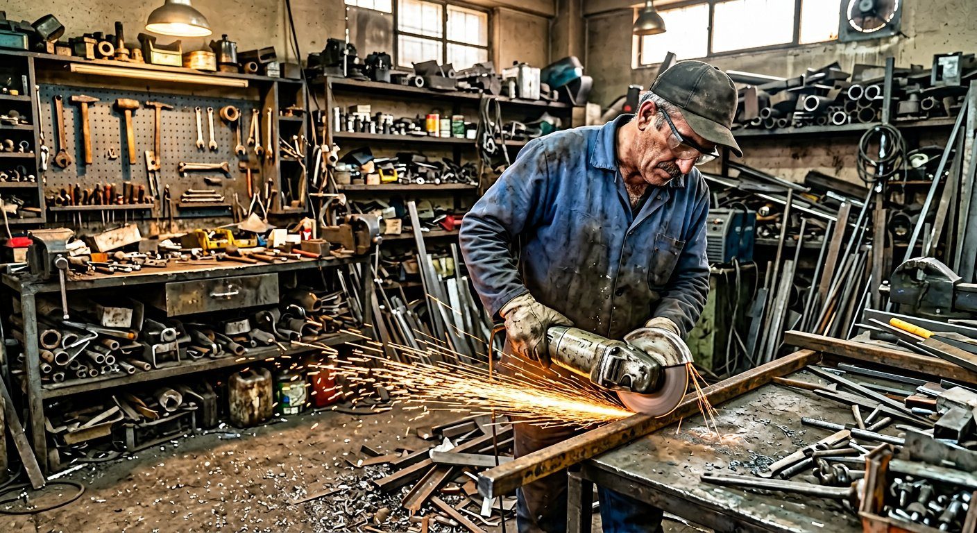 Atölyede metal parçaların kesimi