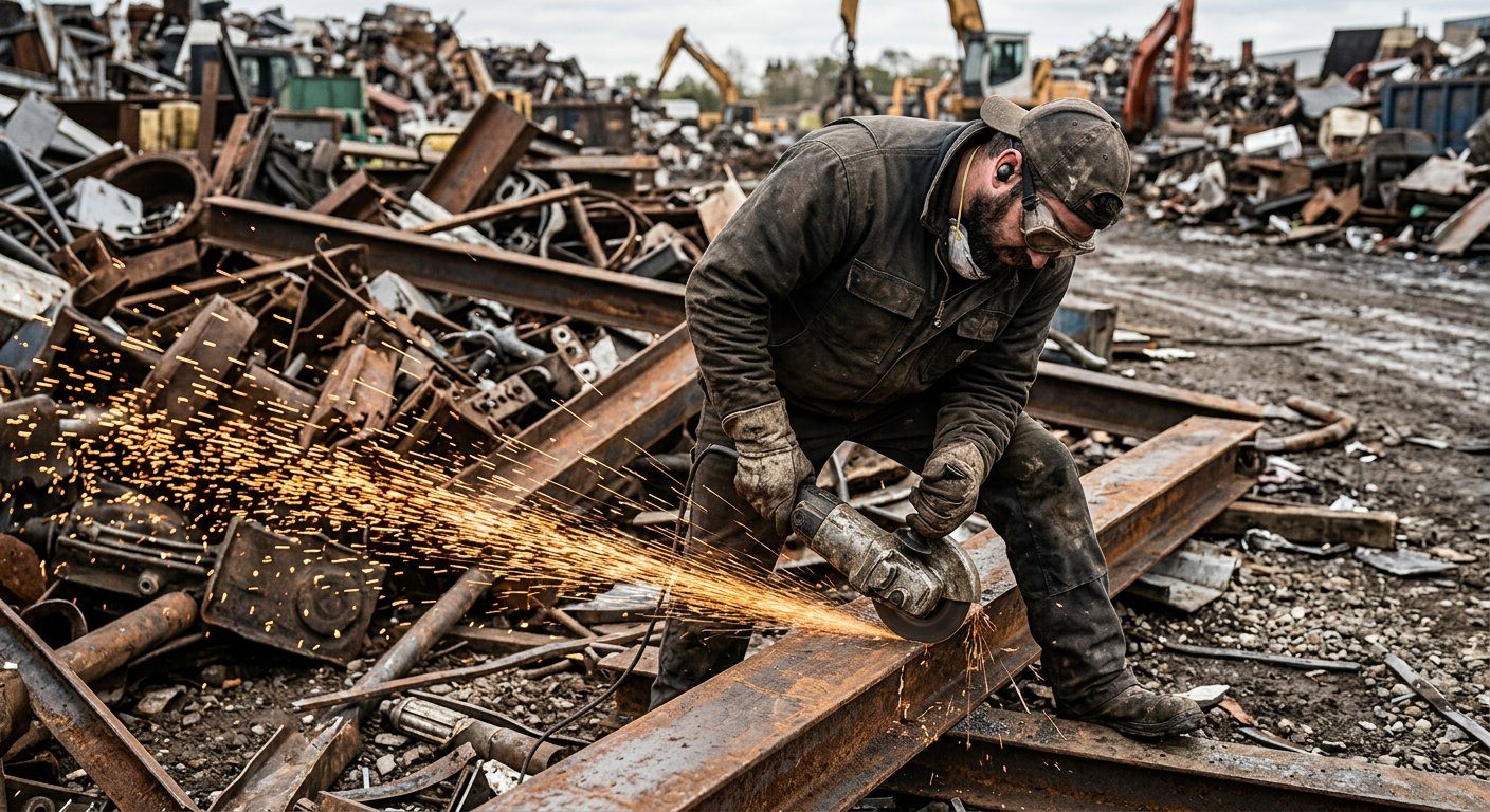 Atölyede metal parçaların kesimi