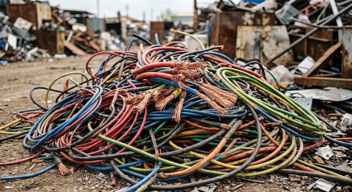 Ayrıştırma için biriktirilmiş kablo hurdaları